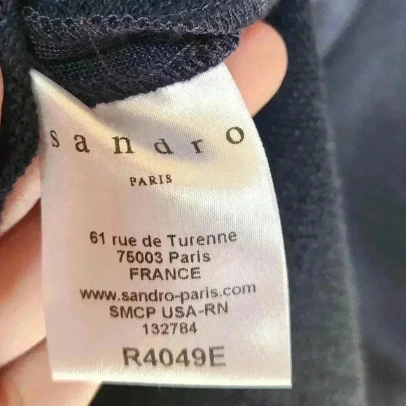 SANDRO Paris Ready Knitted-Panel Jersey Mini Dress Navy Blue Women's Size 8 US - Picture 14 of 15